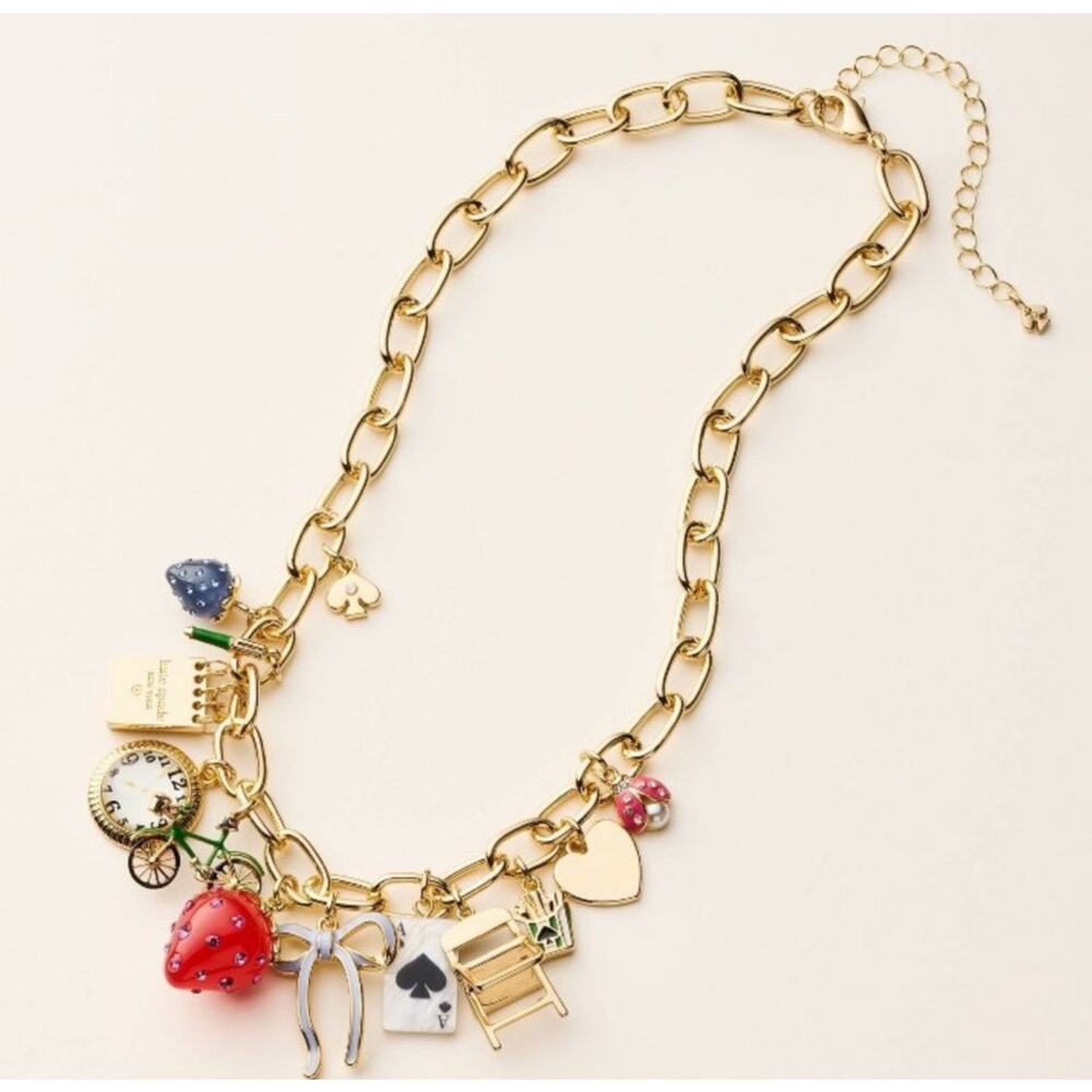 Kate Spade Target Chunky Statement Charm Necklace Strawberry Fries Champagne